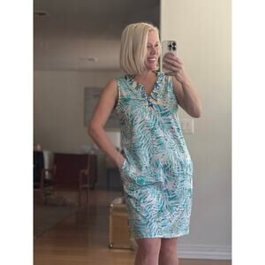 Stella Parker Size Medium Blue Tropical Tank Patterned Dress Tropical w Pockets